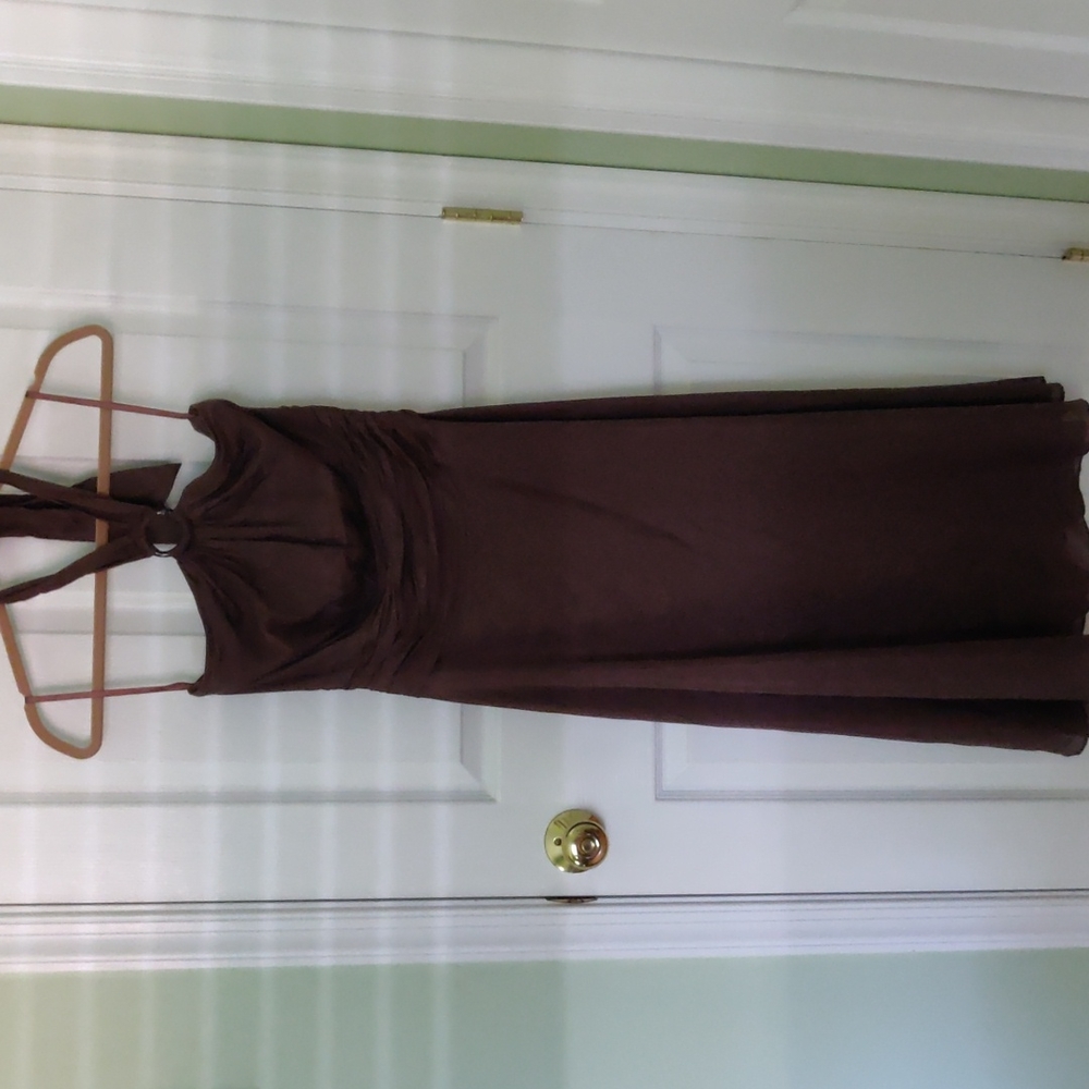 White House Black Market chocolate brown cotton silk halter dress